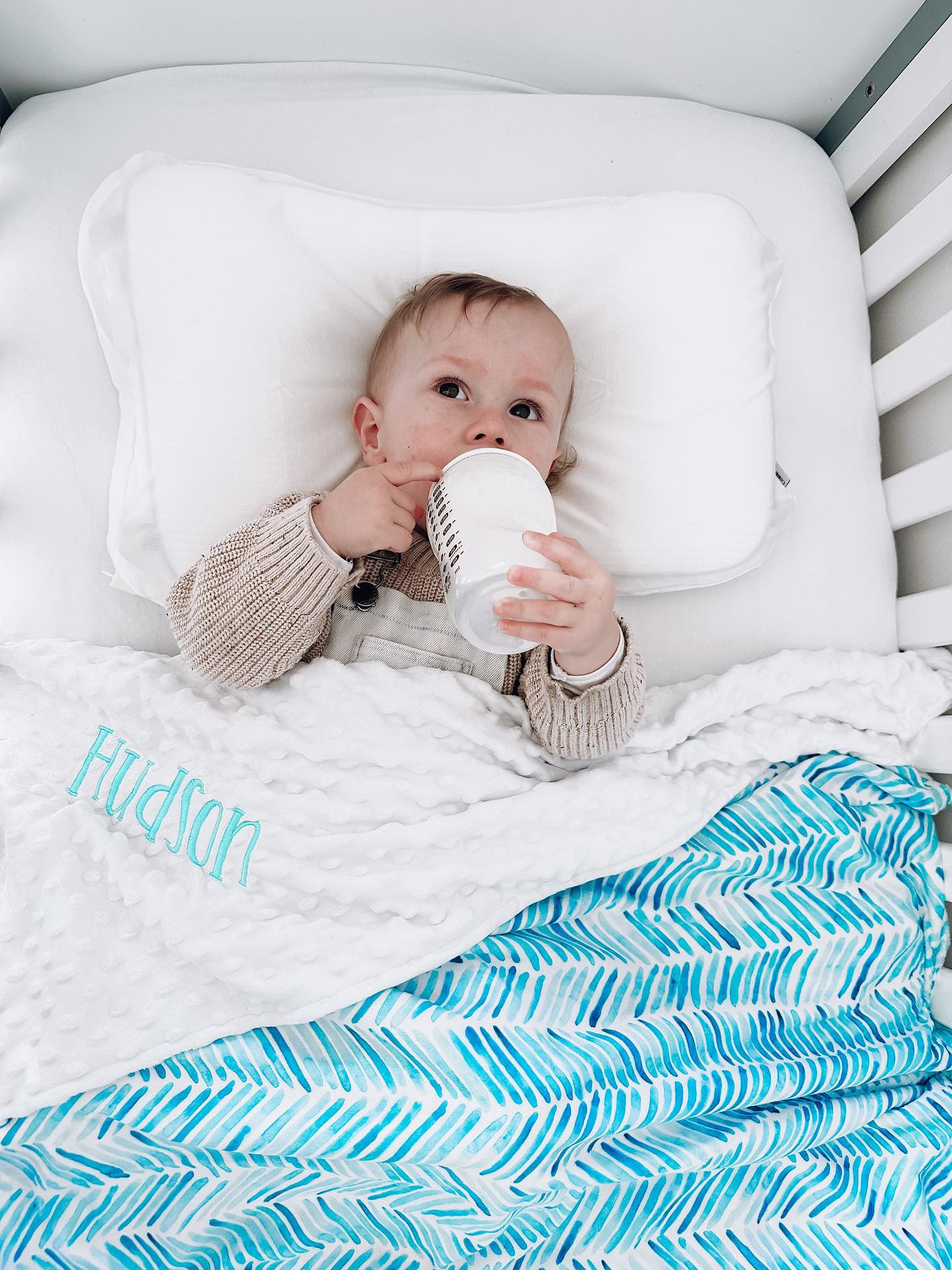 Embroidered Personalised Minky Dot Blanket - "Baby Blue Arrows"
