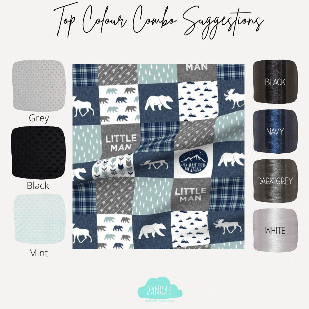Embroidered Personalised Minky Dot Blanket - "Blue & Mint Woodland"