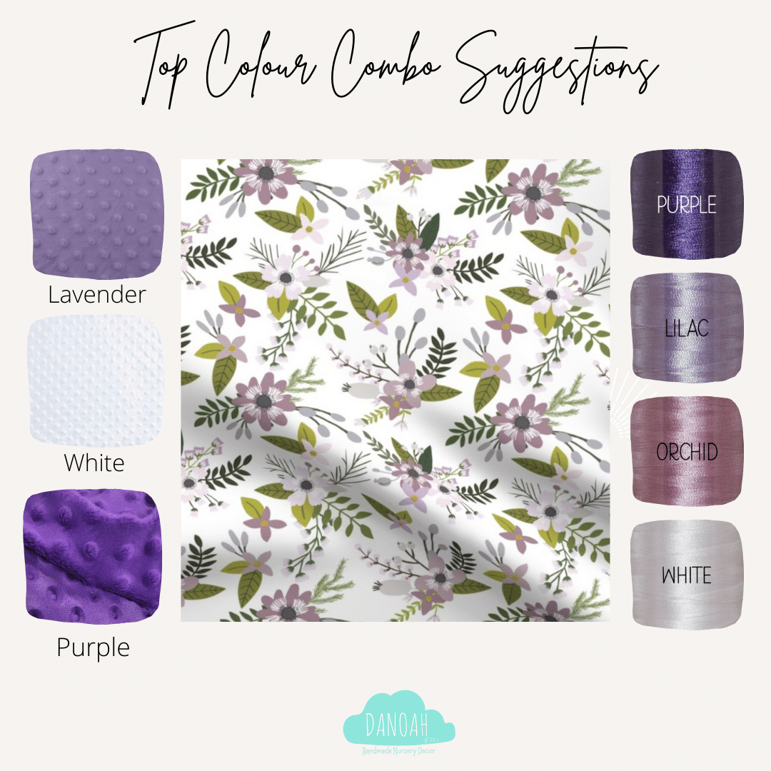 Embroidered Personalised Minky Dot Blanket - "Purple Floral"