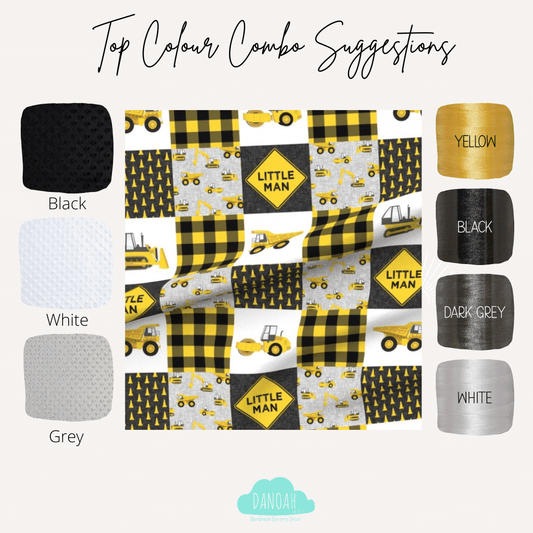 Embroidered Personalised Minky Dot Blanket - "Yellow Construction"