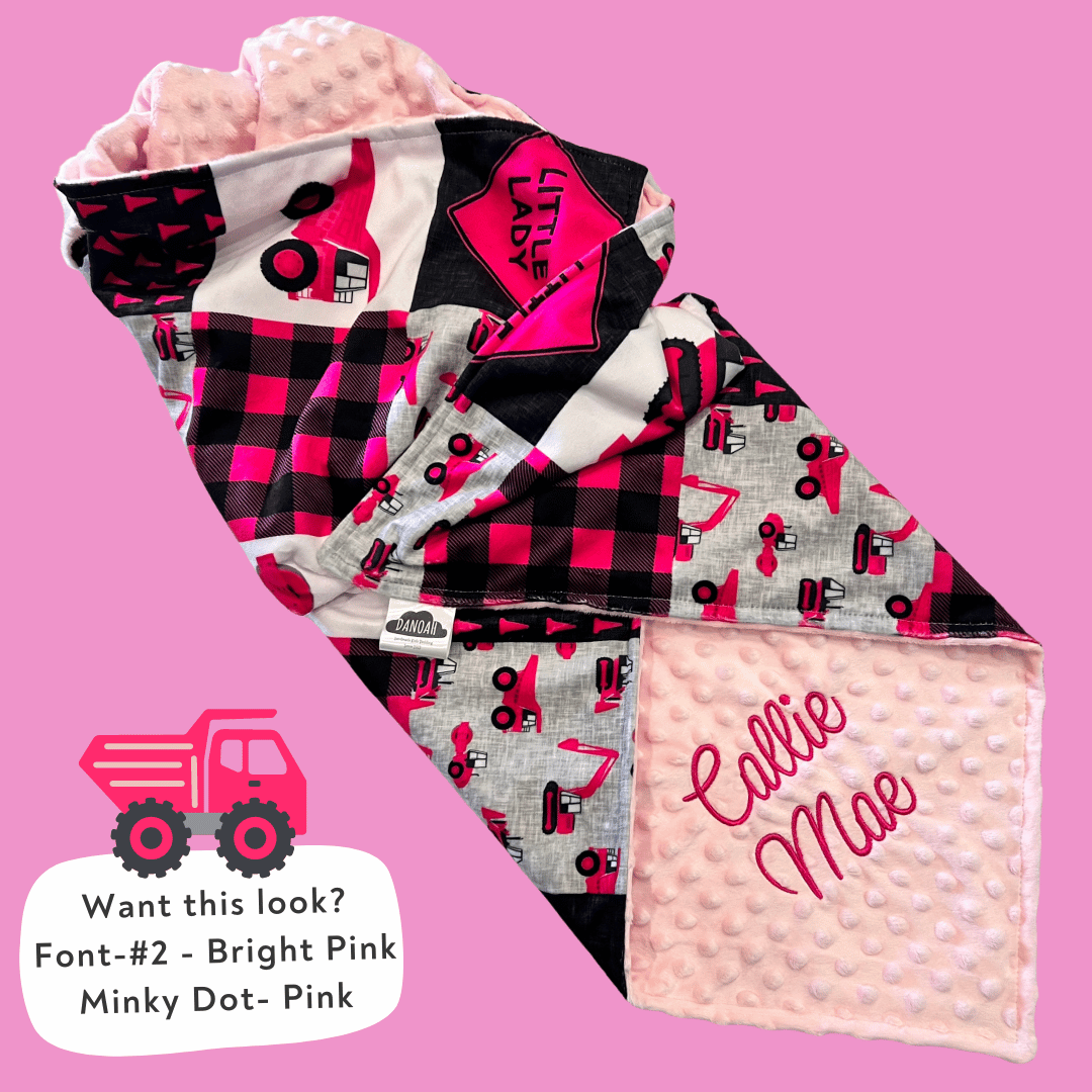 Embroidered Personalised Minky Dot Blanket - "Little Lady Construction"