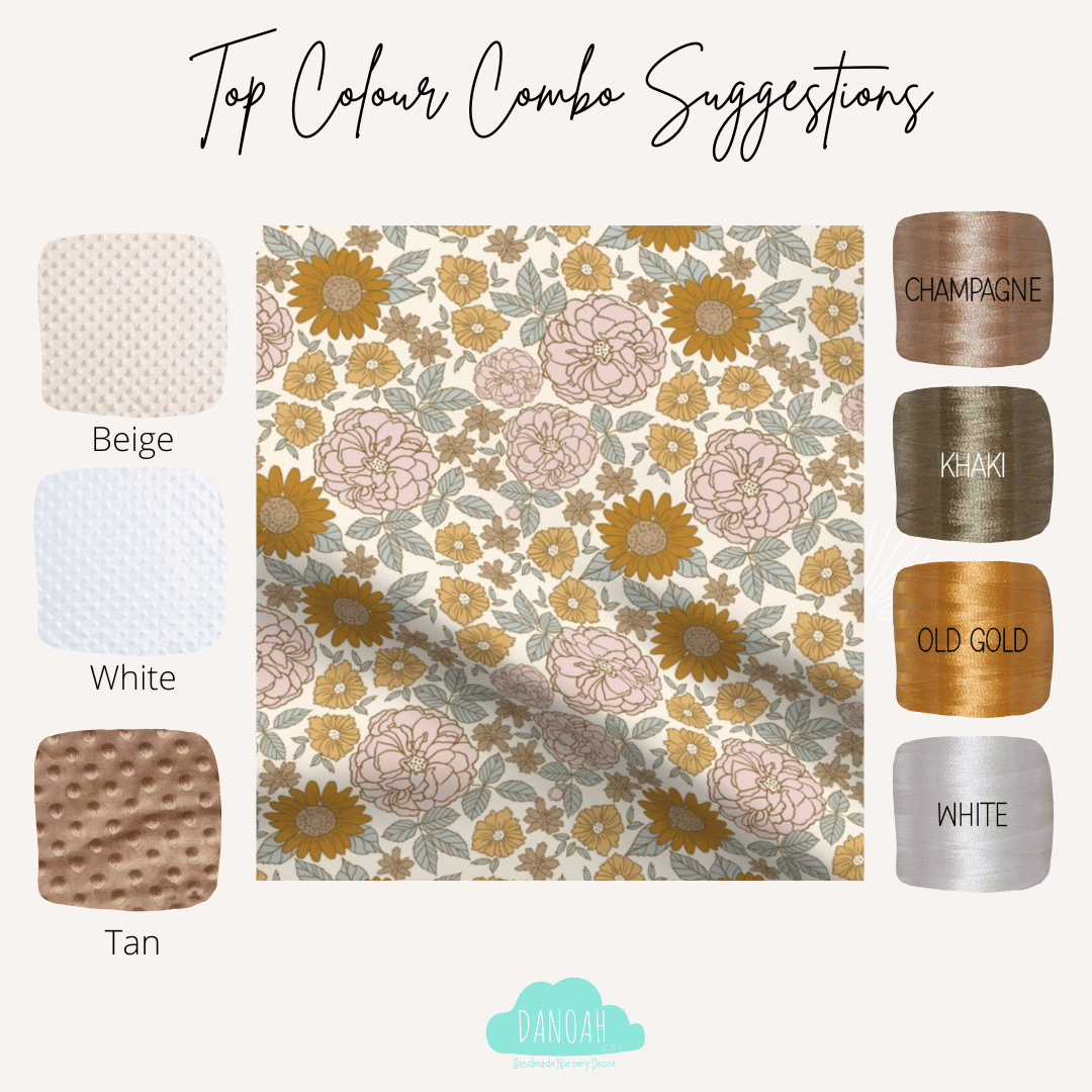 Embroidered Personalised Minky Dot Blanket - "Retro Floral"