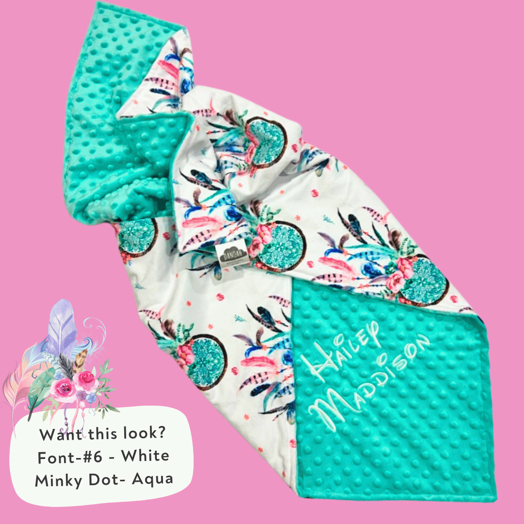 Embroidered Personalised Minky Dot Blanket - "Dreamcatcher"