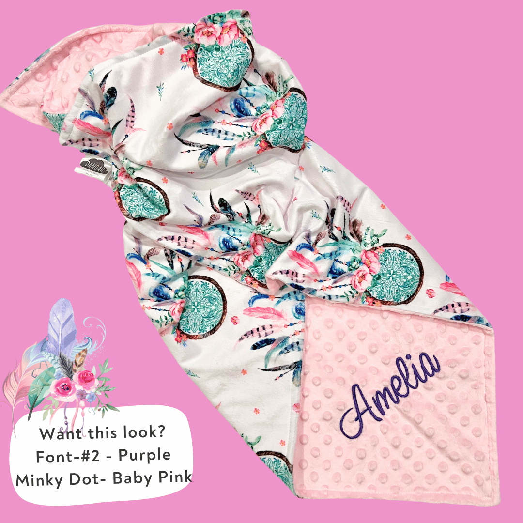 Embroidered Personalised Minky Dot Blanket - "Dreamcatcher"