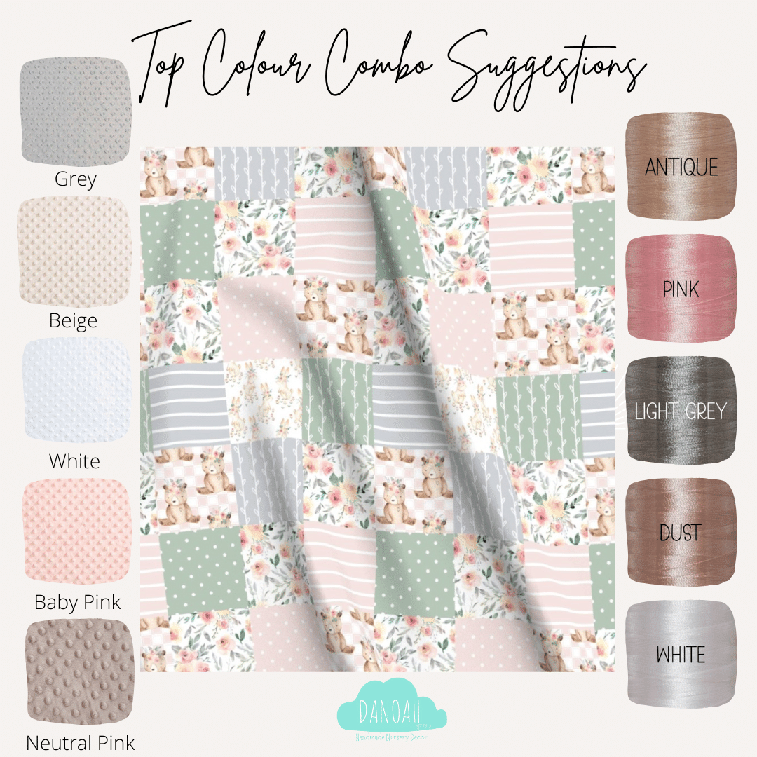 Embroidered Personalised Minky Dot Blanket - "Sweet Pastel Patchwork"