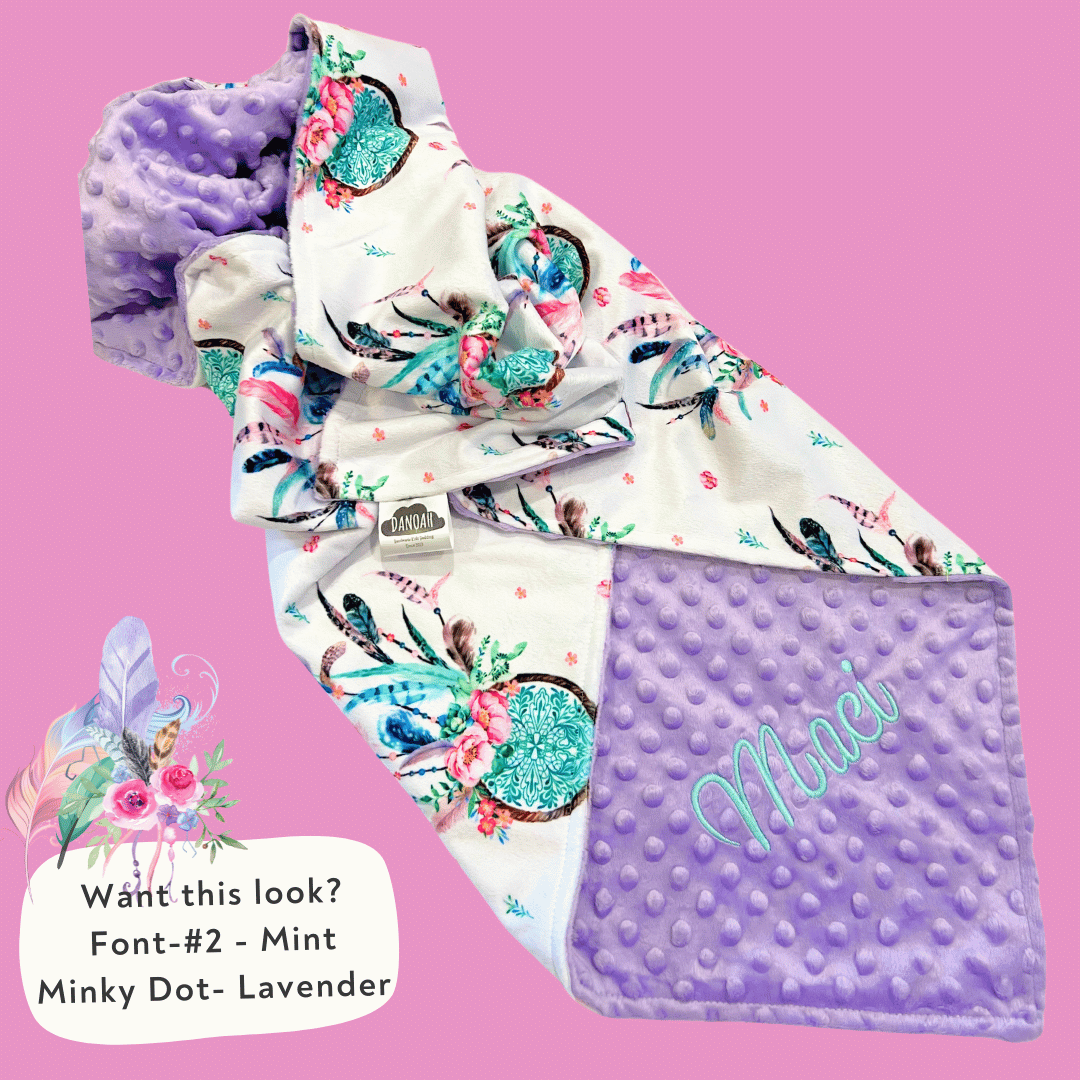 Embroidered Personalised Minky Dot Blanket - "Dreamcatcher"