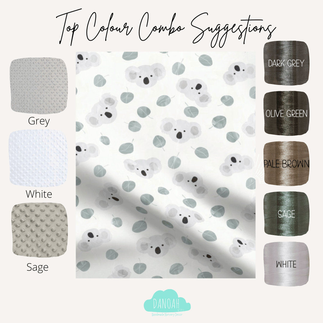 Embroidered Personalised Minky Dot Blanket - "Koala Eucalyptus"