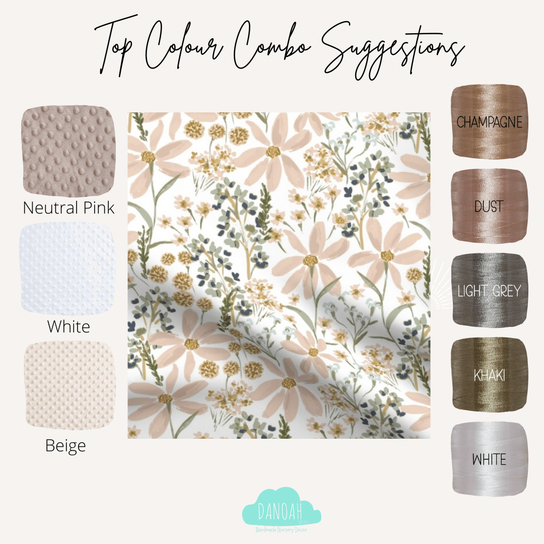 Embroidered Personalised Minky Dot Blanket - "Neutral Floral"