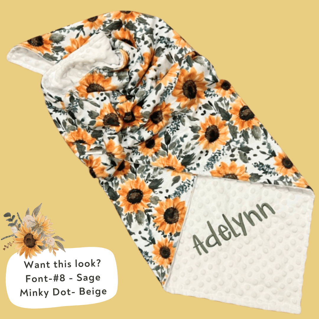 Embroidered Personalised Minky Dot Blanket - "Sunflower"