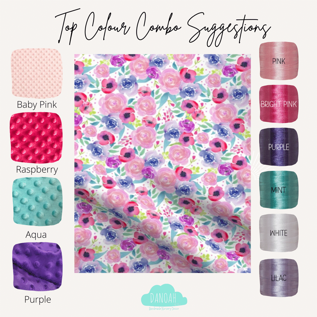 Embroidered Personalised Minky Dot Blanket - "Floral Colour Pop"