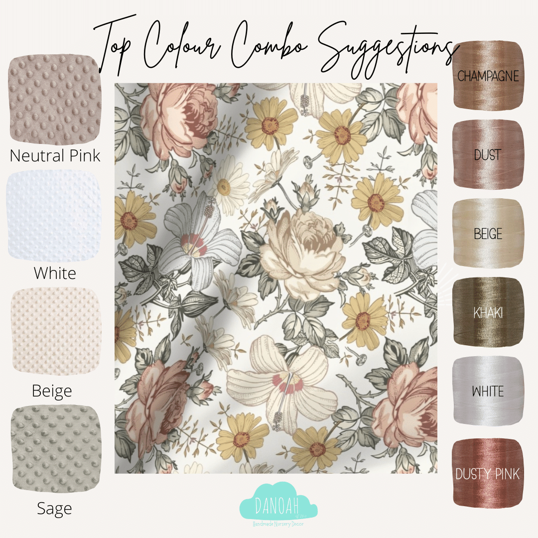 Embroidered Personalised Minky Dot Blanket - "Vintage Floral"