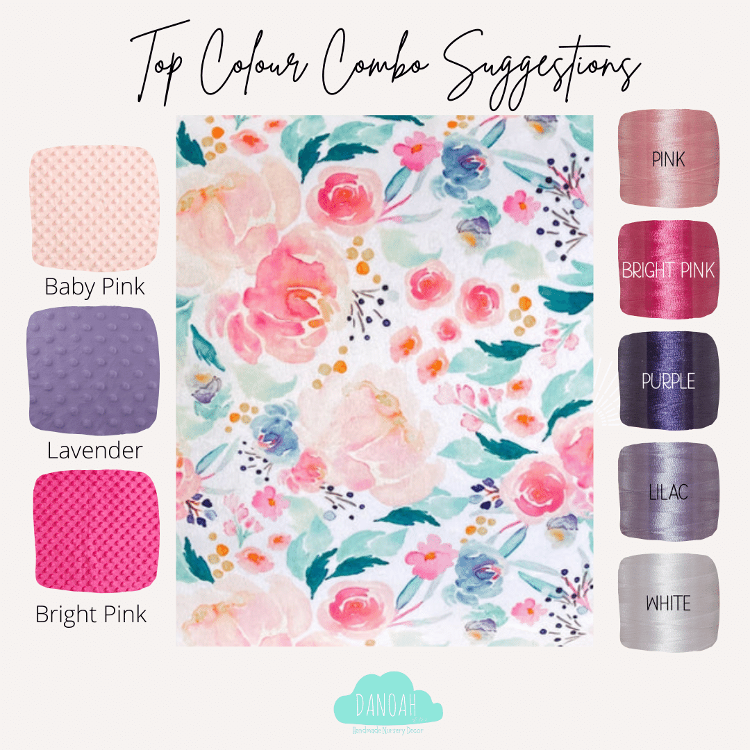 Embroidered Personalised Minky Dot Blanket - "Bright Floral"