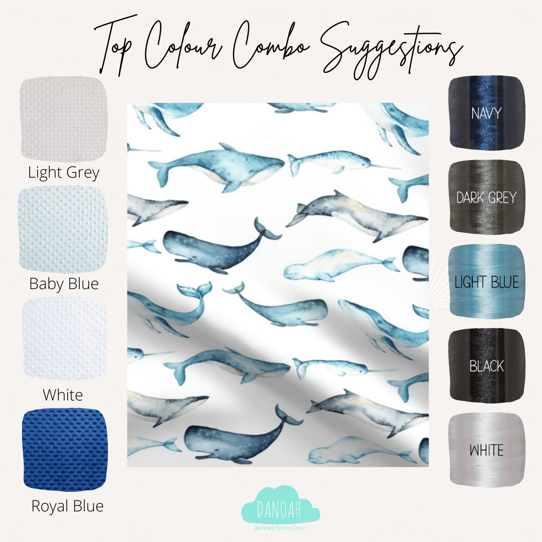 Embroidered Personalised Minky Dot Blanket - "Ocean Whales"