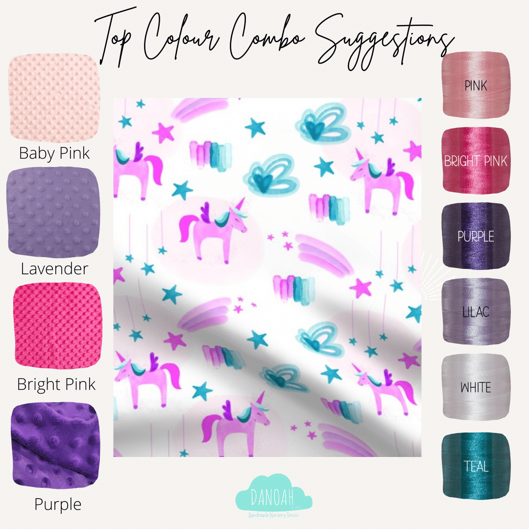 Embroidered Personalised Minky Dot Blanket - "Purple Unicorns"