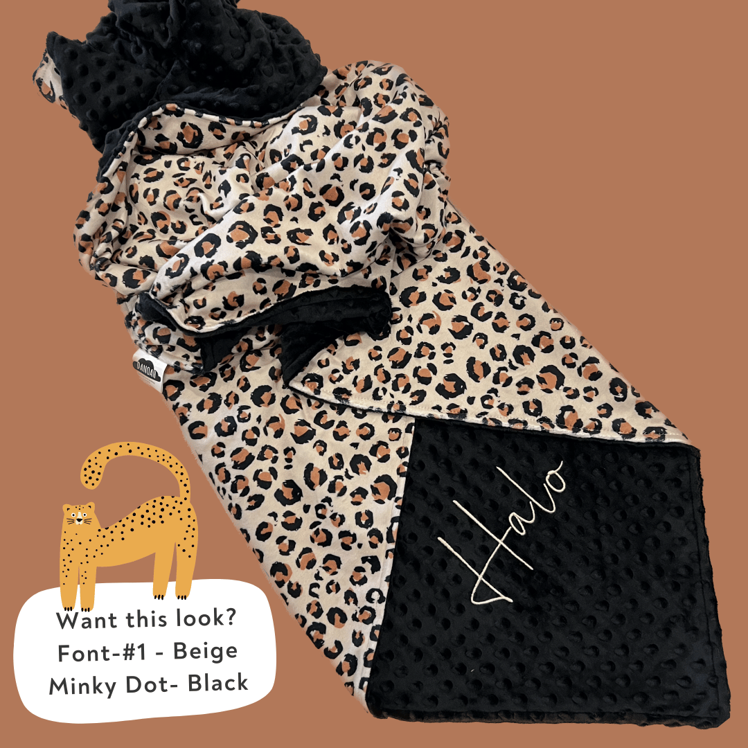 Embroidered Personalised Minky Dot Blanket - "Animal Print"
