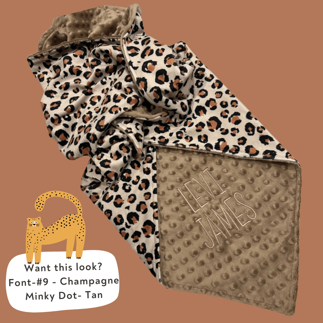 Embroidered Personalised Minky Dot Blanket - "Animal Print"