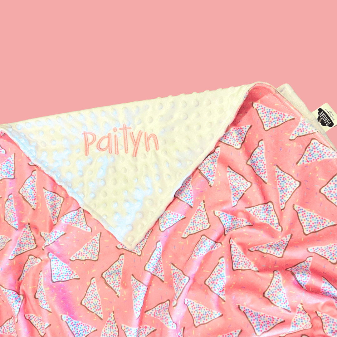 Embroidered Personalised Minky Dot Blanket - "Fairy Bread"