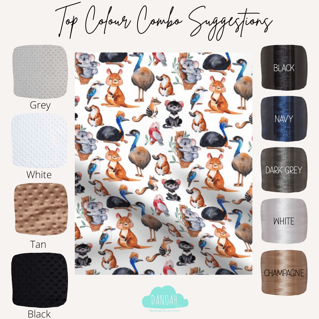 Embroidered Personalised Minky Dot Blanket - "Australian Aussie Animals"