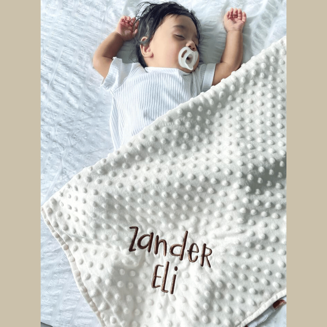 Embroidered Personalised Minky Dot Blanket - "Brown Checkered Teddy Bears"