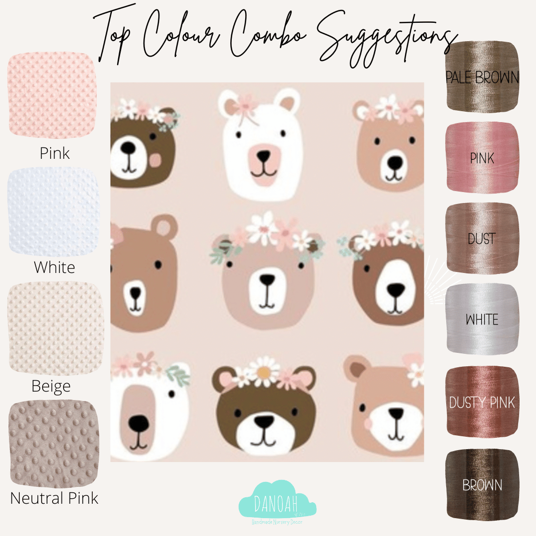 Embroidered Personalised Minky Dot Blanket - "Floral Bears"