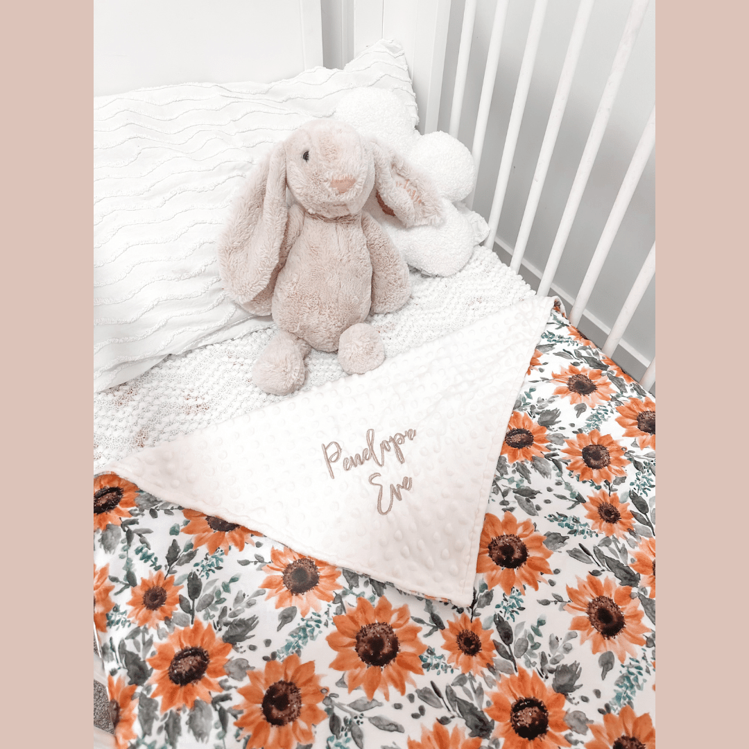 Embroidered Personalised Minky Dot Blanket - "Sunflower"