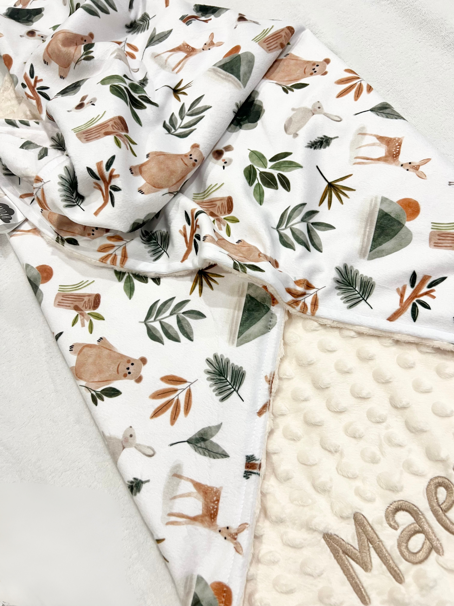 Embroidered Personalised Minky Dot Blanket - "Forest Friends"