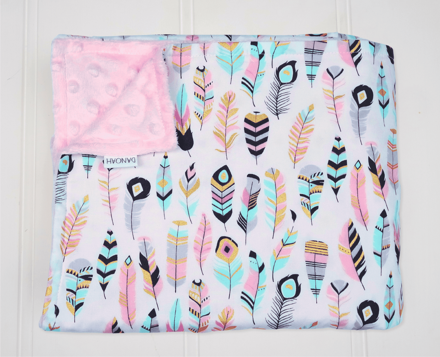 **50% OFF** Minky Baby Blanket with Bright Pastel Feathers