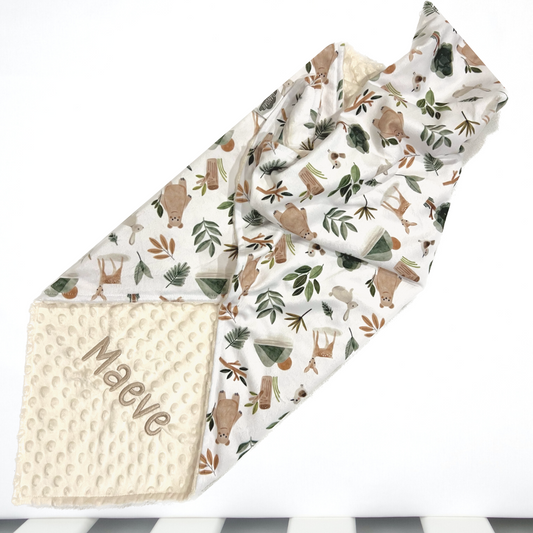Embroidered Personalised Minky Dot Blanket - "Forest Friends"