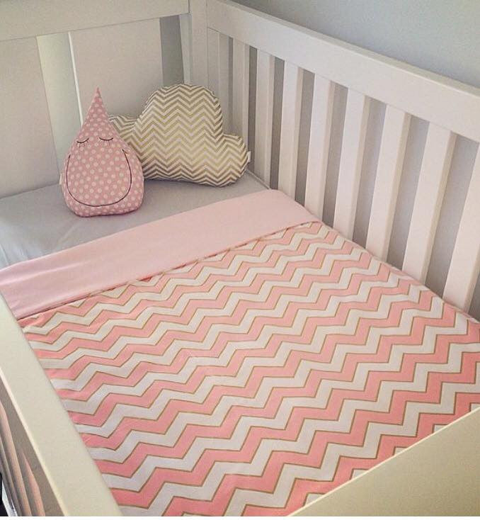 Cot Quilt / Doona Cover in Pink & Gold Chevron