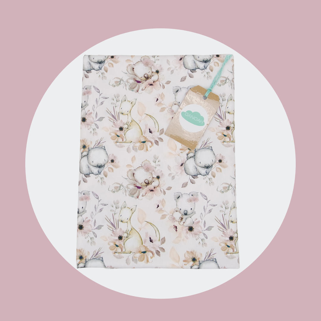 100% Cotton Cot/Bassinet Fitted Sheet or Change Table Cover - Floral Australian Animal