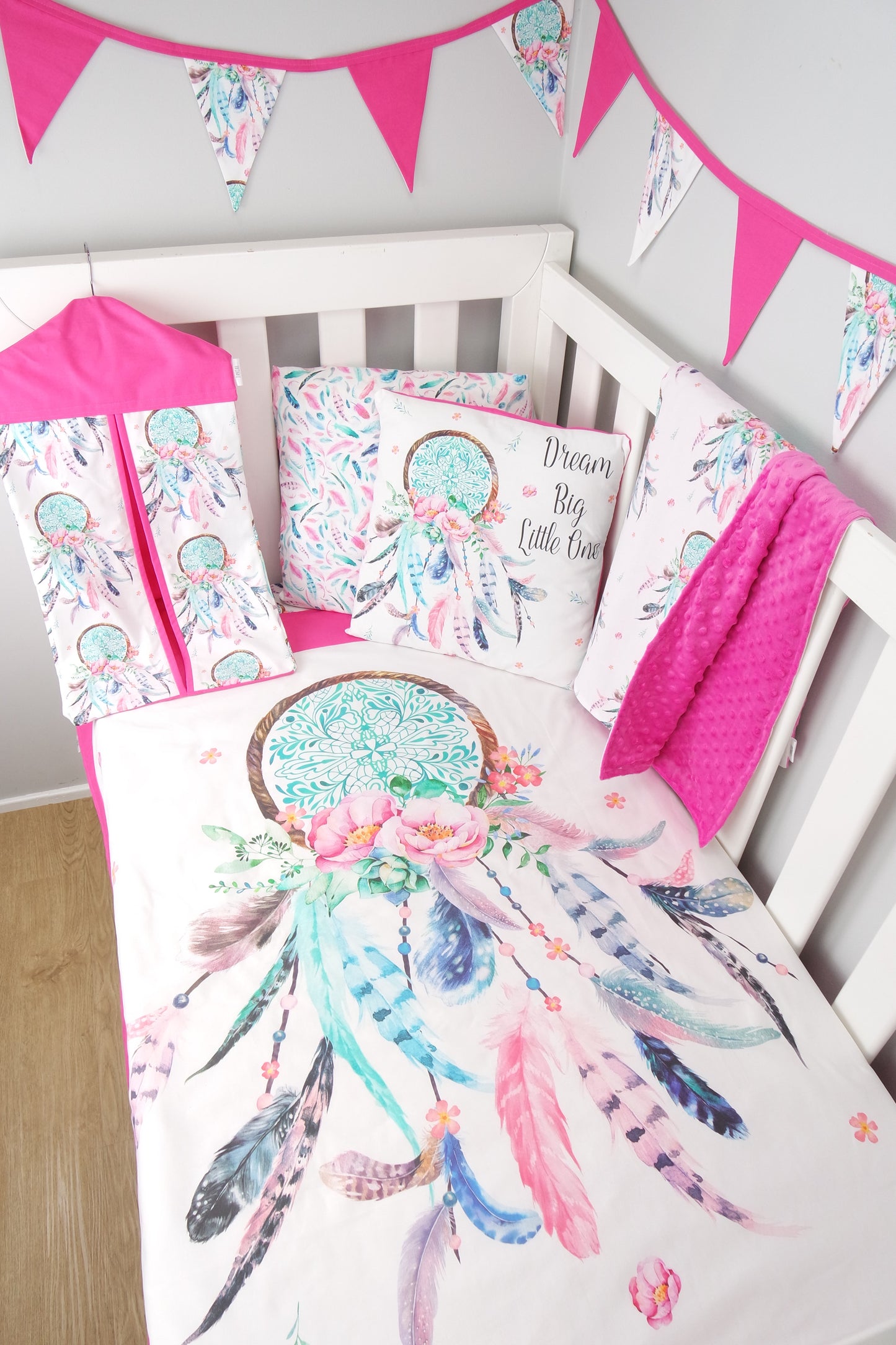 Bright Pink Dreamcatcher Minky Baby Blanket