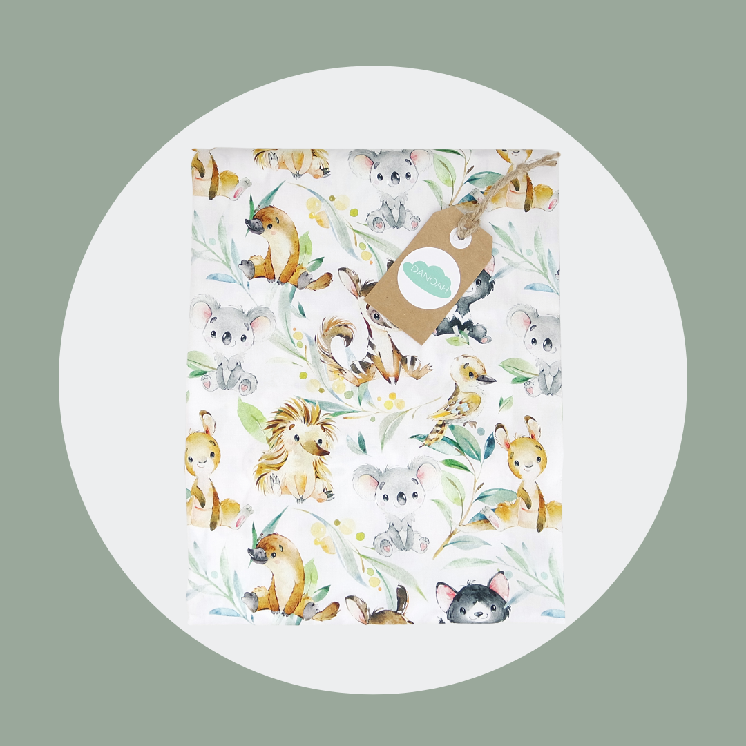 100% Cotton Cot/Bassinet Fitted Sheet or Change Table Cover - Australian Animals
