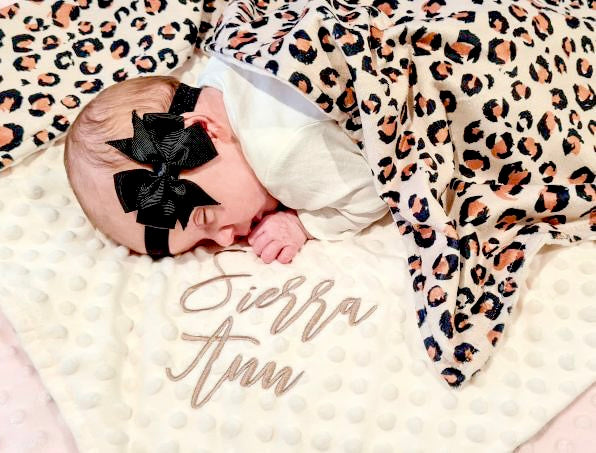 Embroidered Personalised Minky Dot Blanket - "Animal Print"
