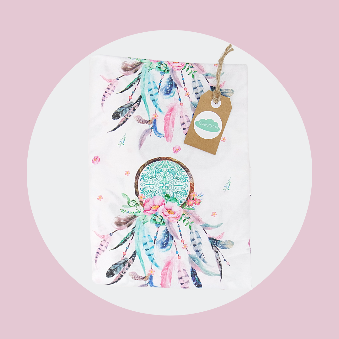 100% Cotton Cot/Bassinet Fitted Sheet or Change Table Cover - Pink Dreamcatcher