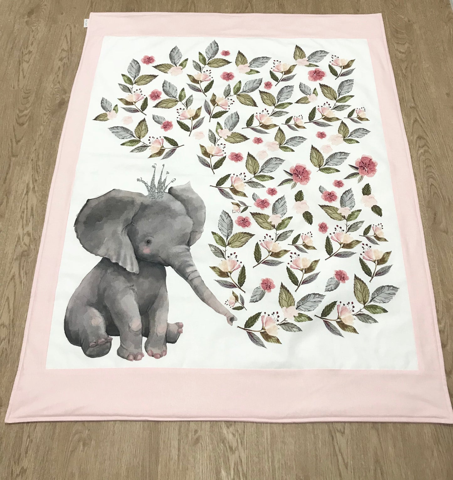 Pink Floral Elephant Cot Quilt