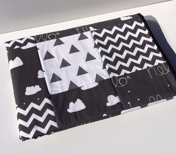Black & White Hello Clouds Patchwork Quilt