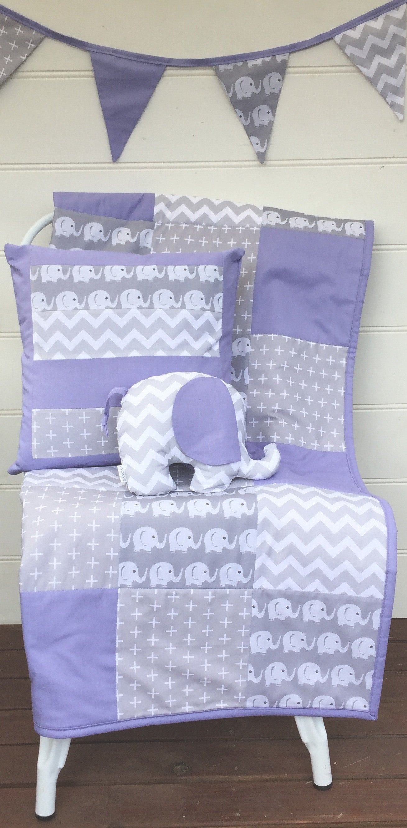 Purple & Grey Elephant Bunting Flags