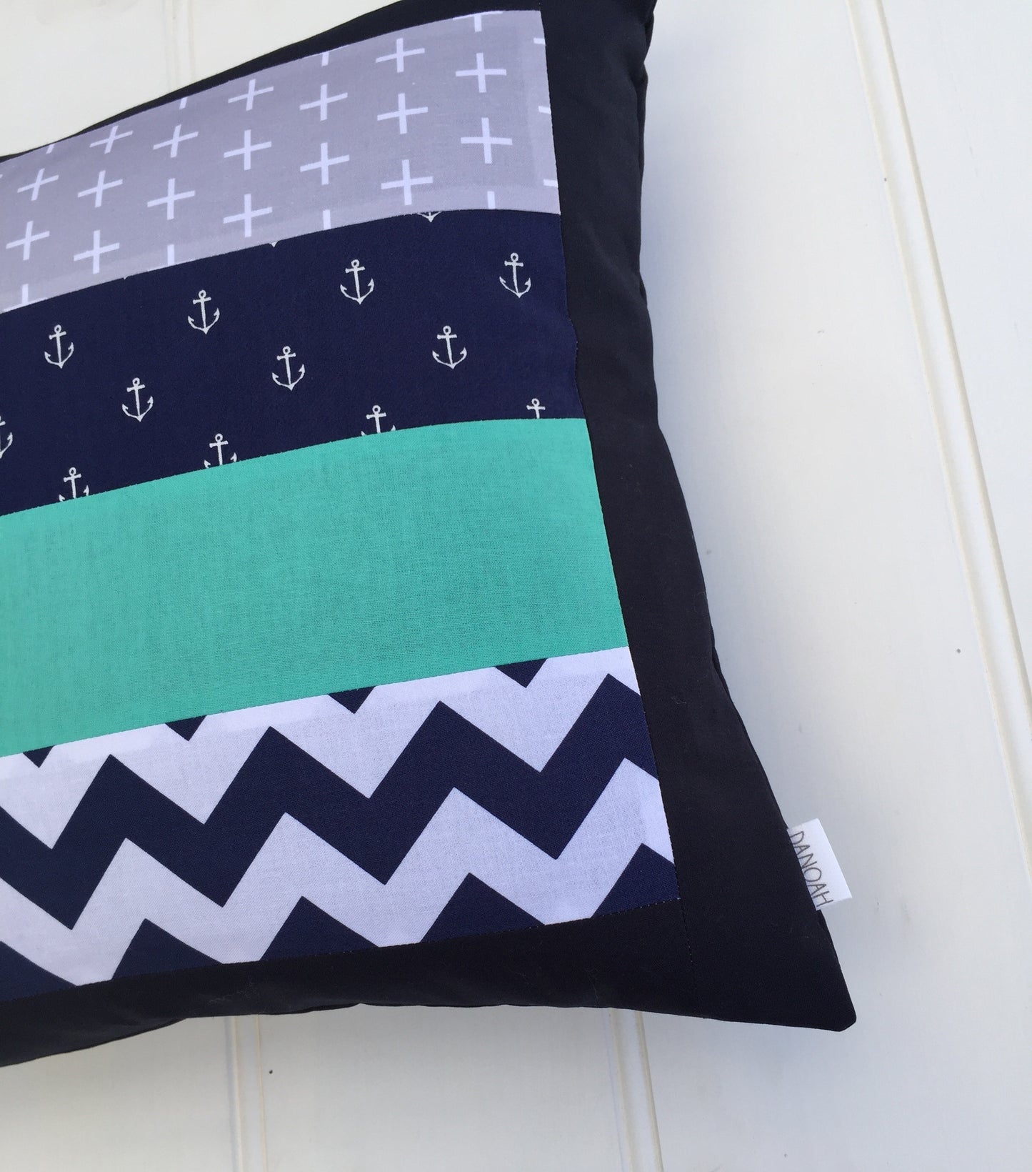 Navy Blue & Teal Anchors Cushion Cover