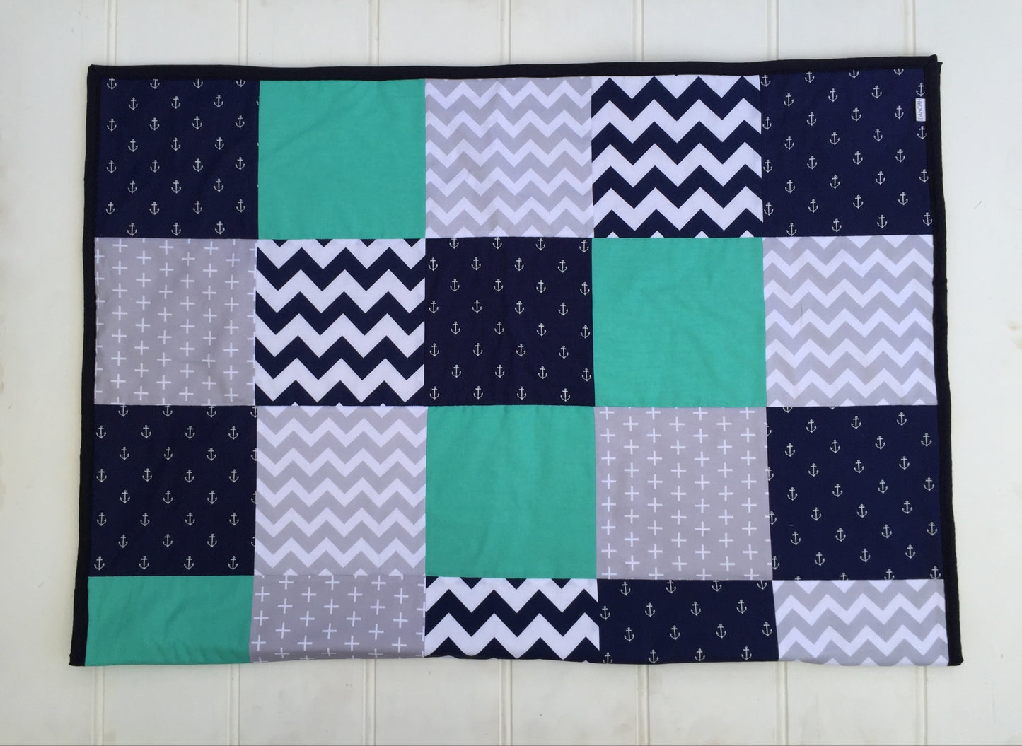 Navy Blue & Teal Anchors Patchwork Quilt