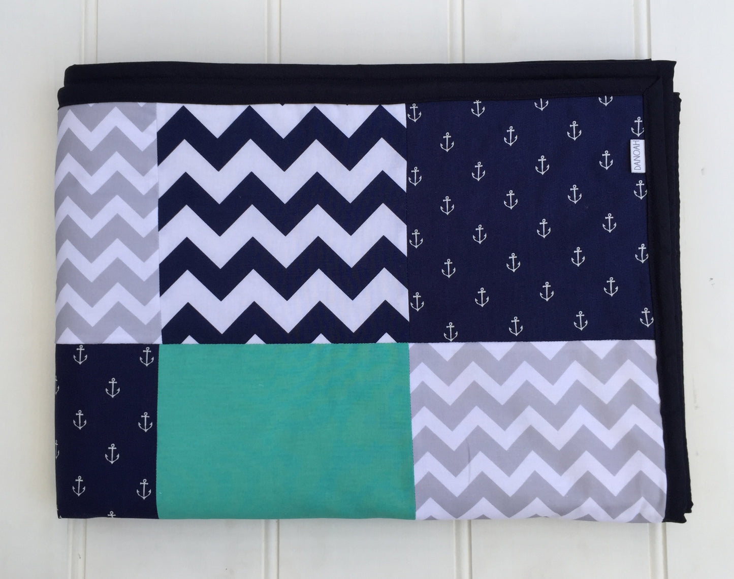 Navy Blue & Teal Anchors Patchwork Quilt