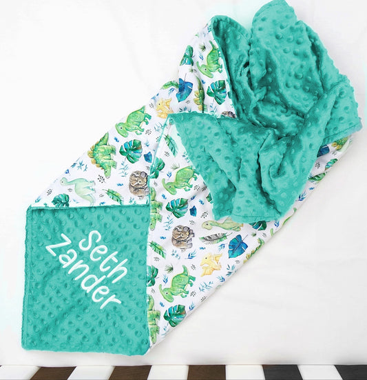 Personalised Dinosaur Baby Blanket Front