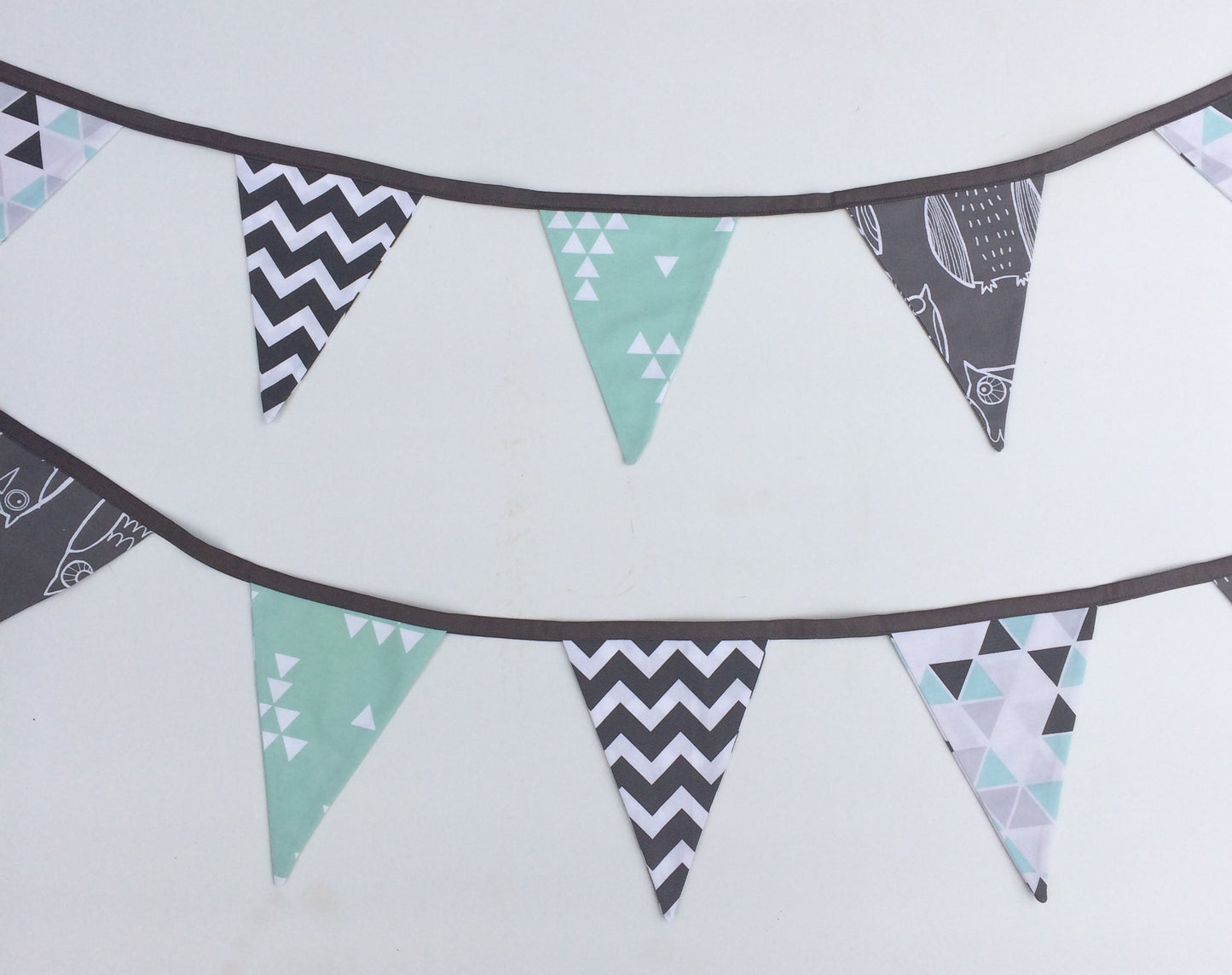 Aqua & Grey Owls Bunting Flags