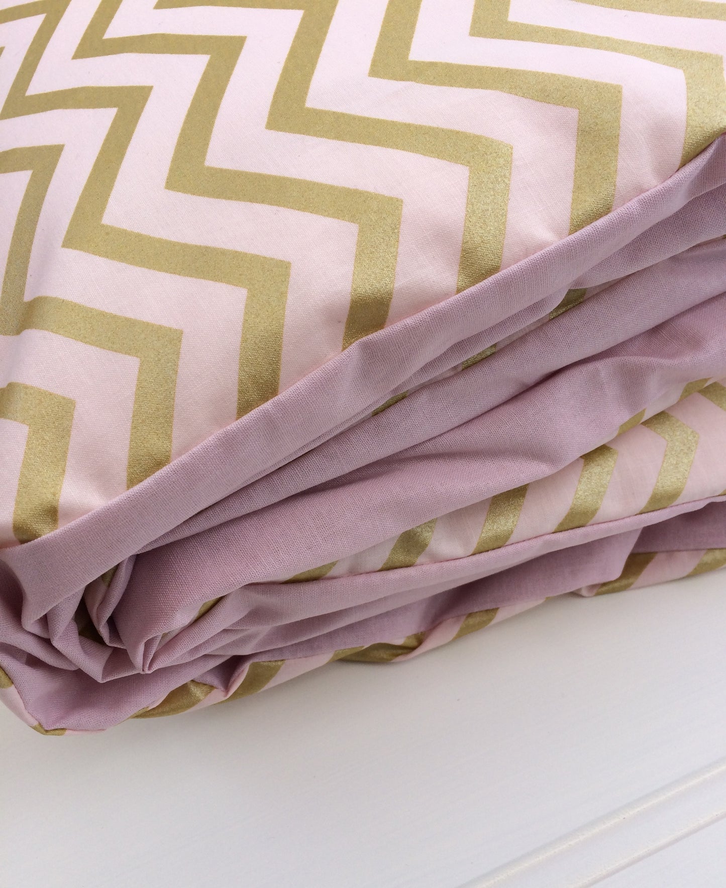 Cot Quilt / Doona Cover in Blush Pink & Gold Chevron