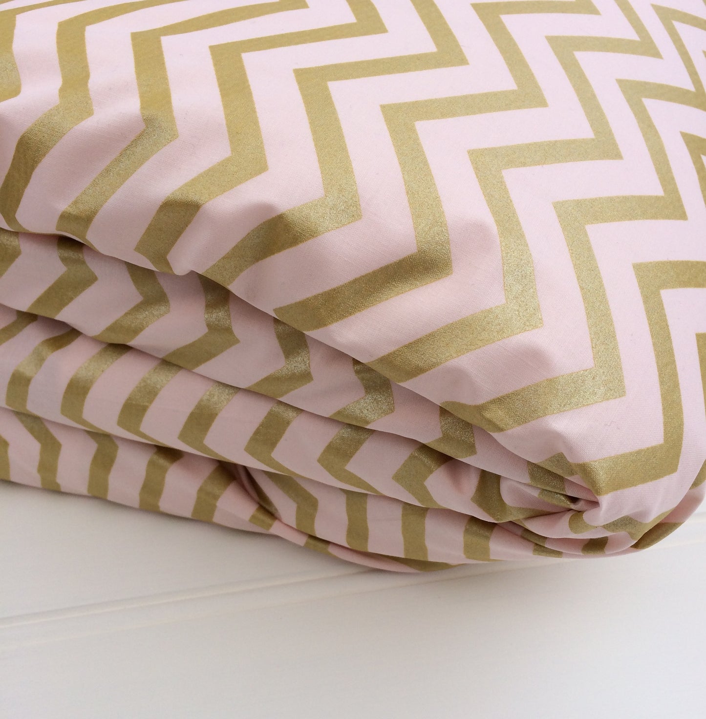 Cot Quilt / Doona Cover in Blush Pink & Gold Chevron