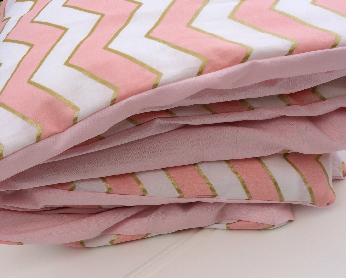 Cot Quilt / Doona Cover in Pink & Gold Chevron