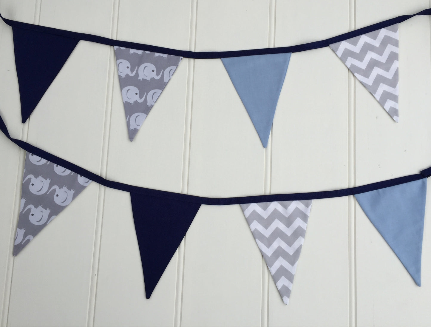 Two Blue & Grey Elephant Bunting Flags