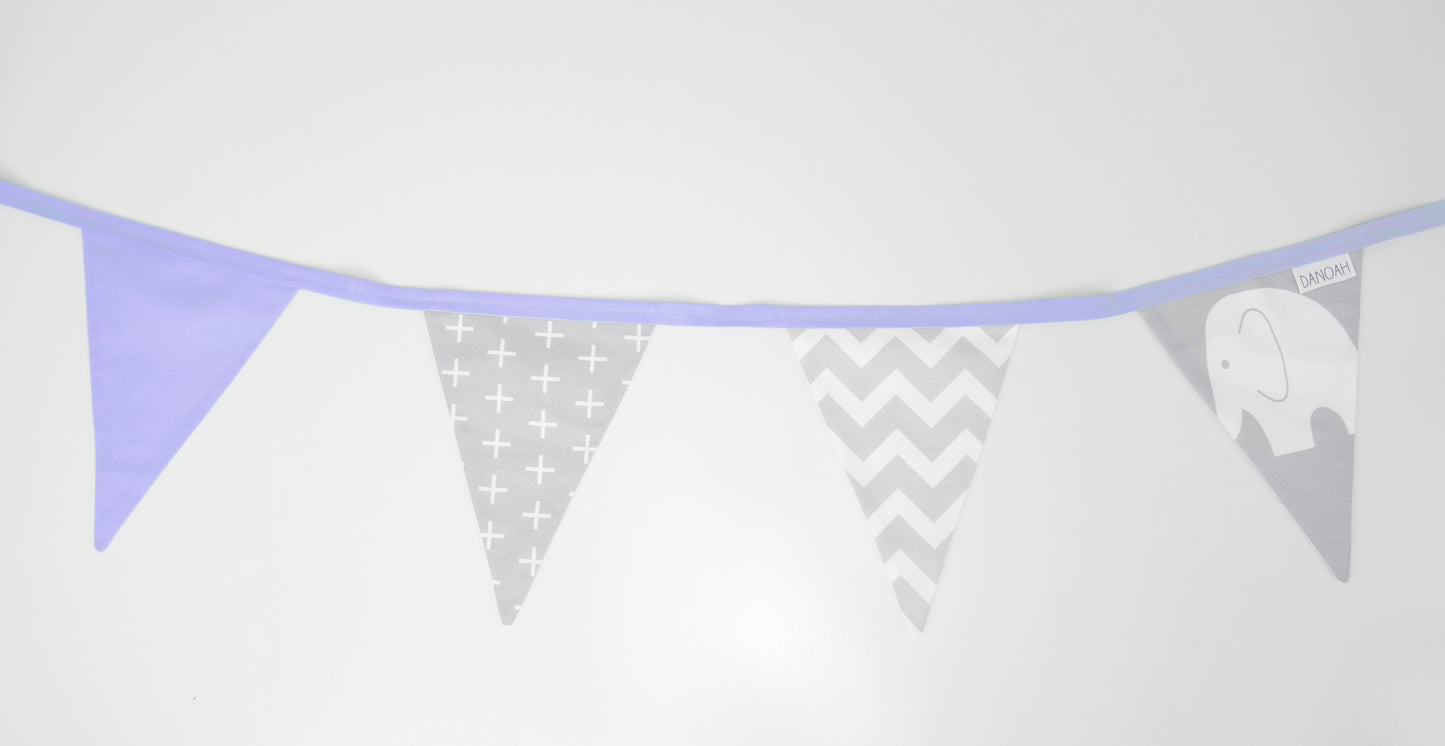 Purple & Grey Elephant Bunting Flags