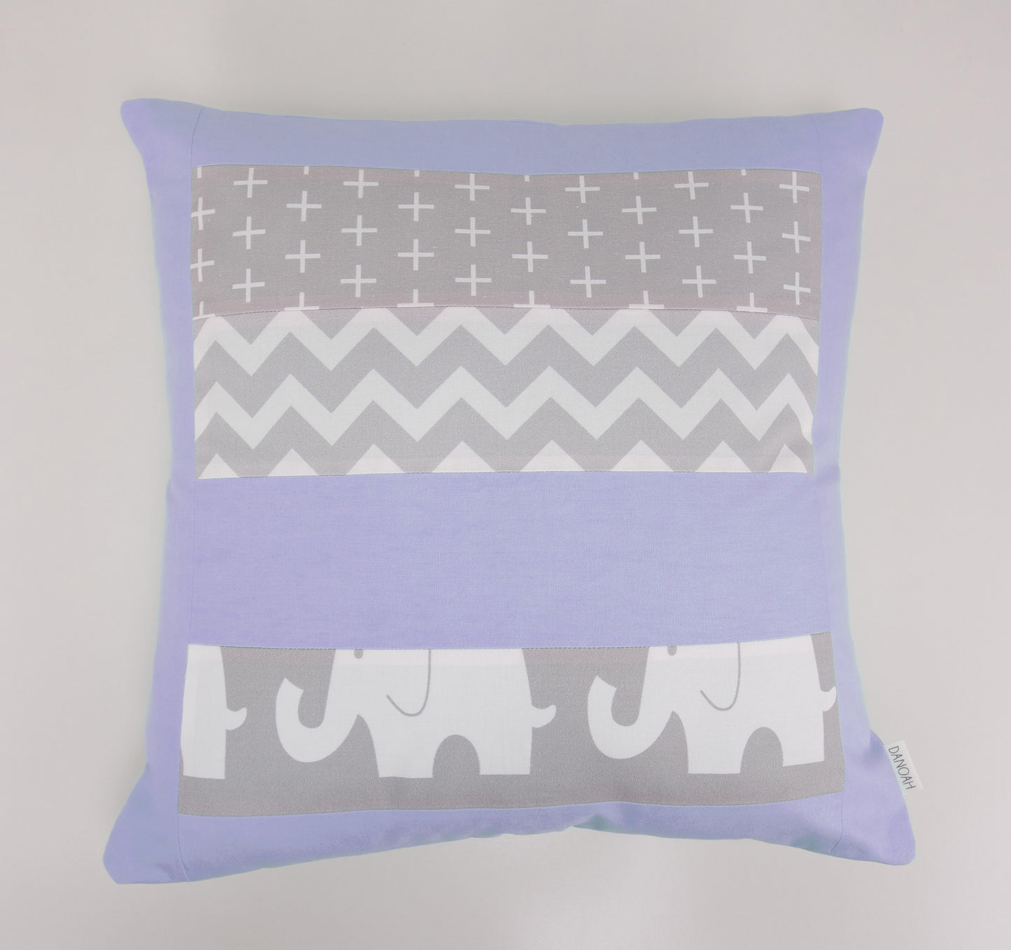 Purple & Grey Elephant Patchwork Cushion Cover