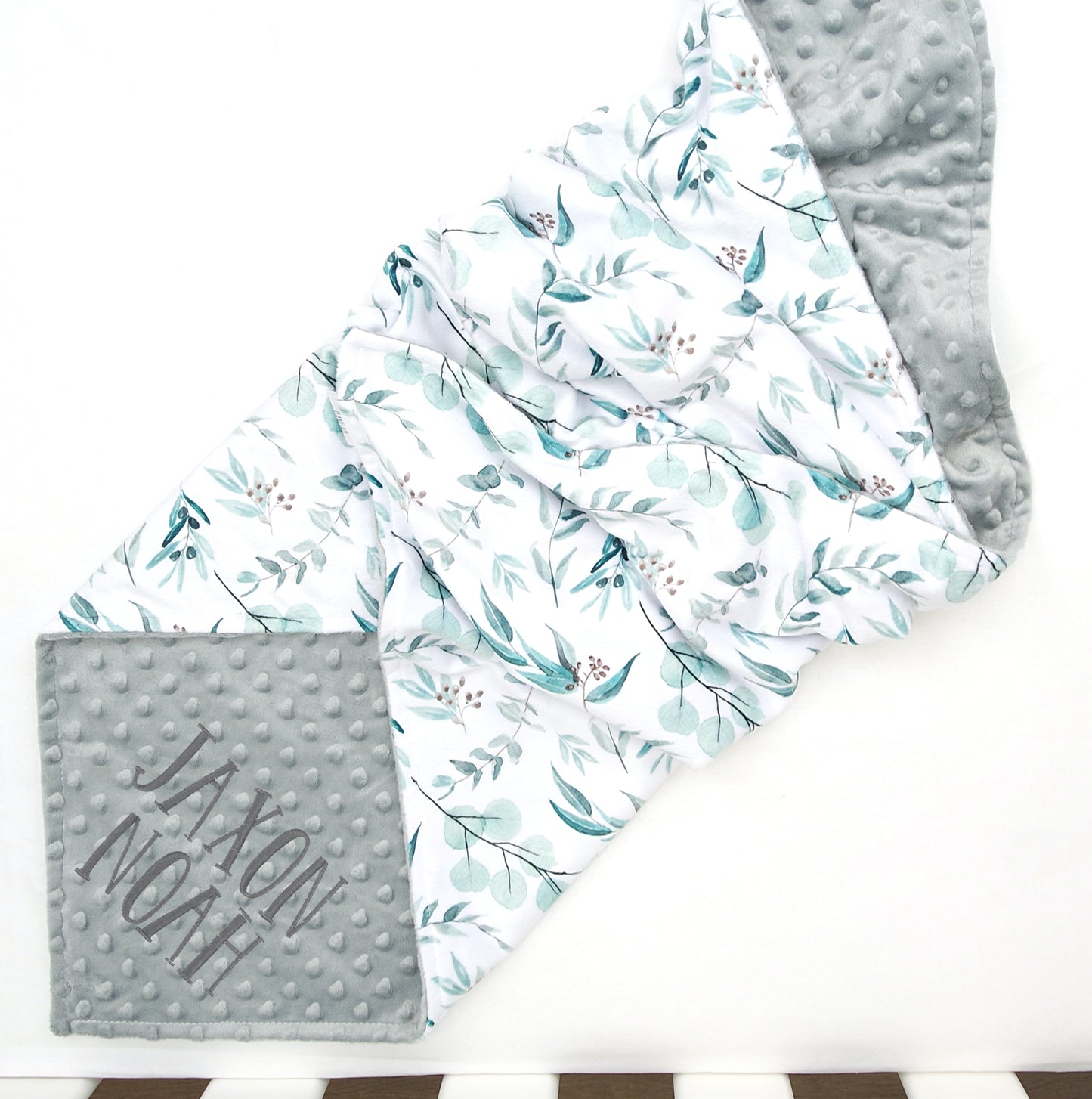 Embroidered Personalised Minky Dot Blanket - "Australian Eucalyptus"