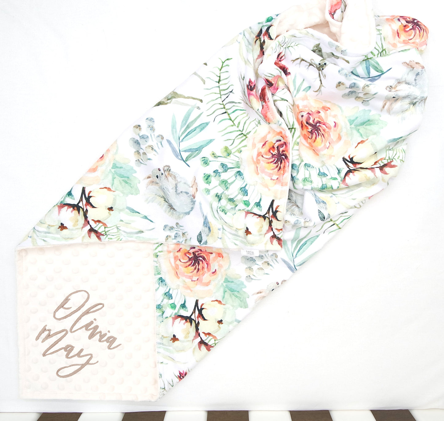 Embroidered Personalised Minky Dot Blanket - "Forest Woodland Animals"